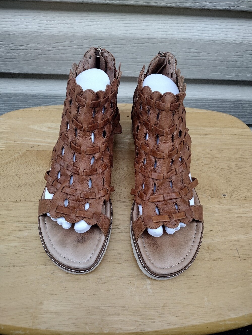 Pikolinos Sandals Womens 41 US 10.5 Brown Leather Perforated Alcudia Wedge Zip